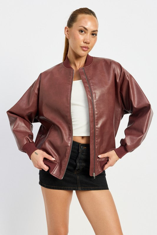 Vintage Copper Leather Oversized Bomber Jacket store