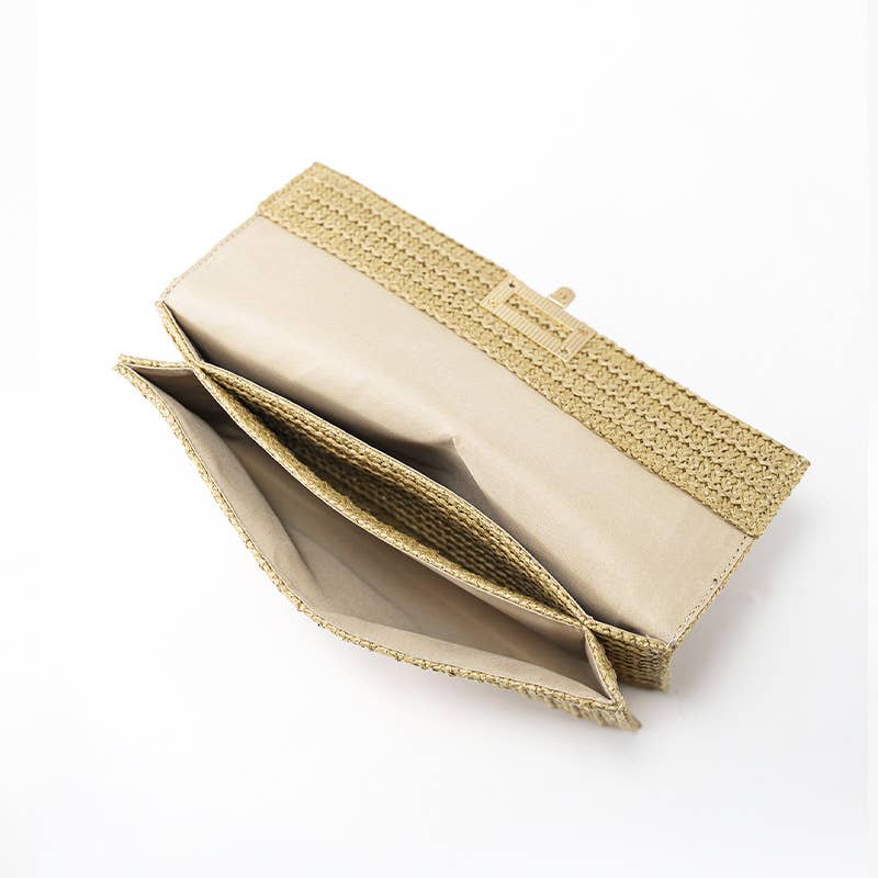 Women's clutch bag casual woven bag straw woven bag: Natural