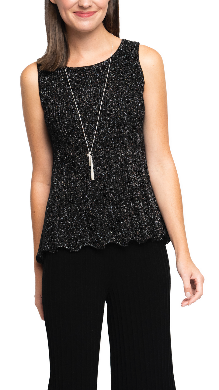 Molly Shimmer Sleeveless Pleated Swing Top; Black Silver