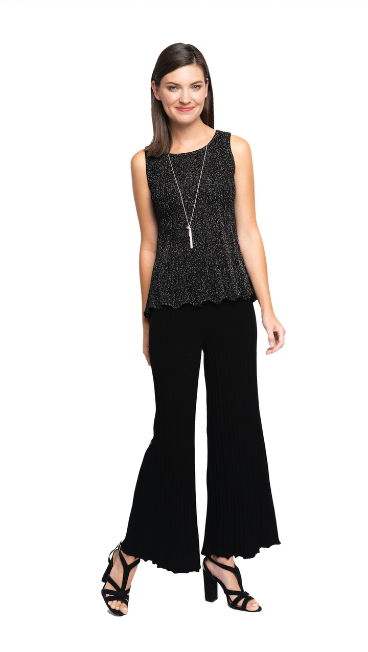 Molly Shimmer Sleeveless Pleated Swing Top; Black Silver