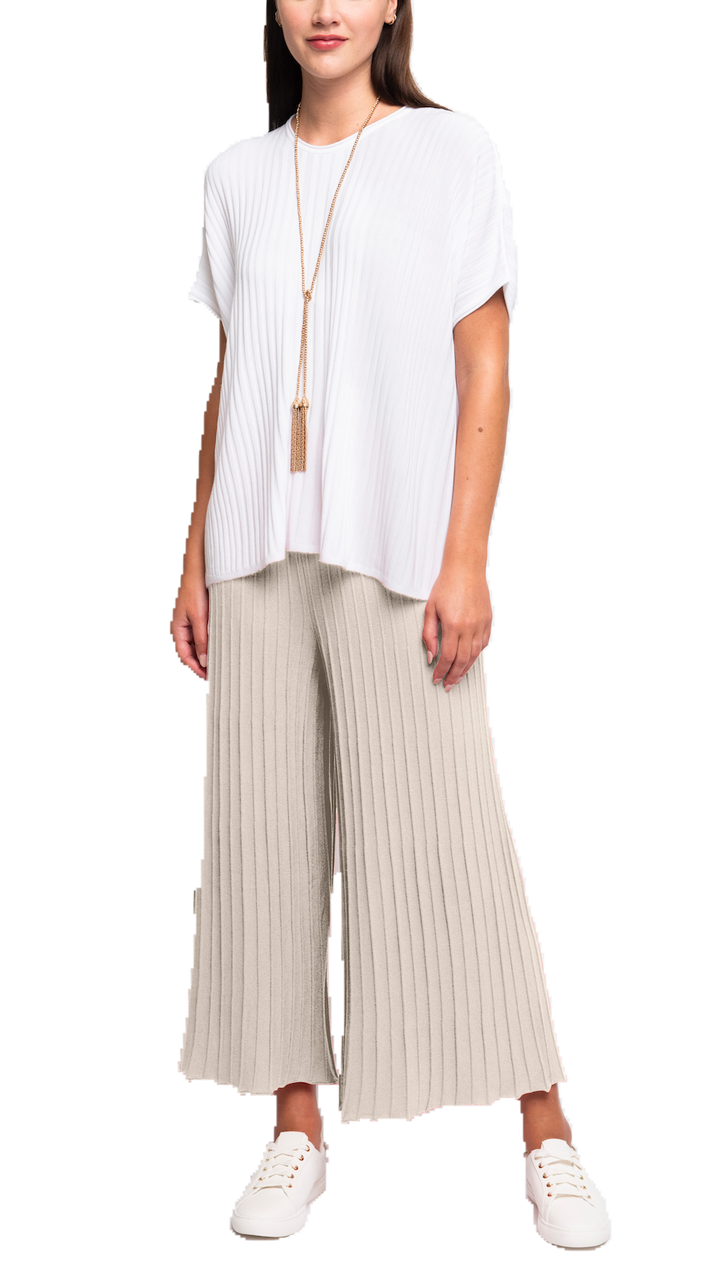 Giuliana Plisse-Look Cropped Wide Leg Pants; Beige