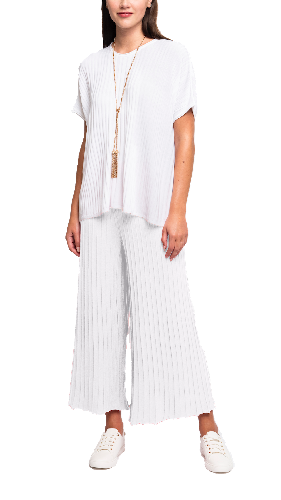 Giuliana Plisse-Look Cropped Wide Leg Pants; White