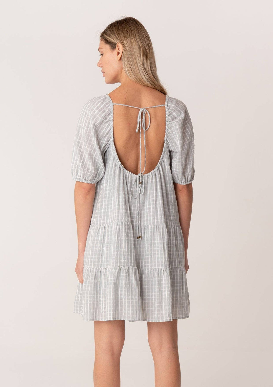 PLAID SHORT PUFF SLEEVE DRESS