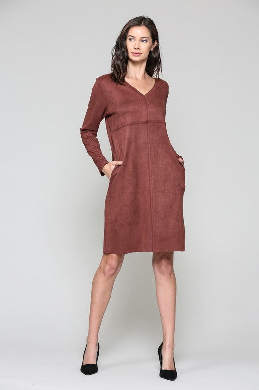 Aurora Suede V Neck with Pockets