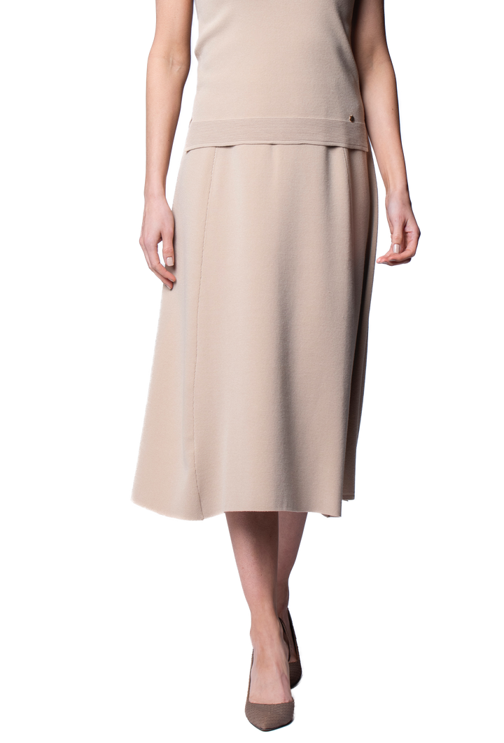 Natalie Milano-Knit A-Line Midi Skirt; Warm Beige