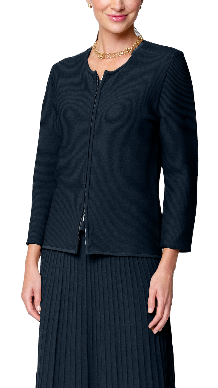 Meg Ripple-Knit Jacket ; Navy