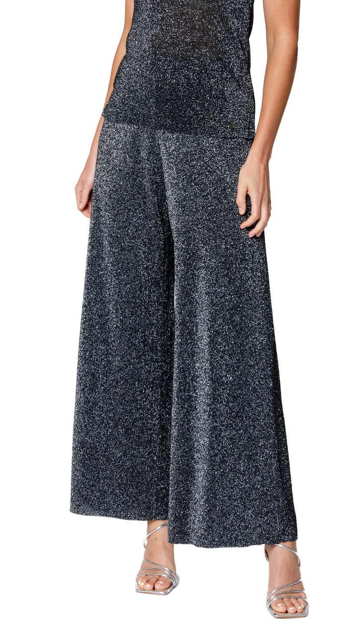 Paola Wide Leg Shimmery Pant; Silver Black