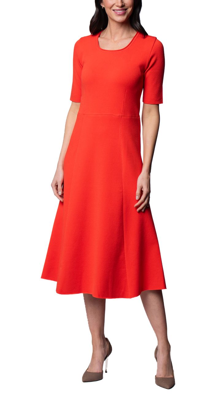 Nora Milano Knit Short Sleeved Fit-And-Flare Midi Dress; Bright Orange