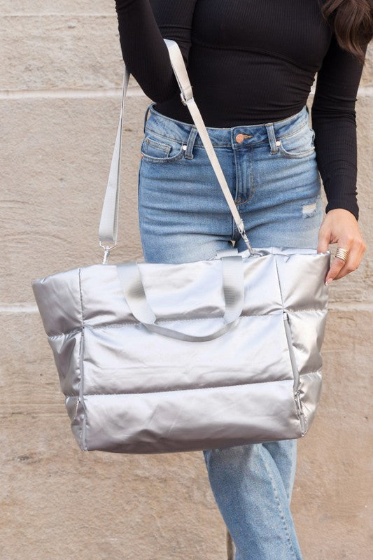 Metallic Puffer Tote