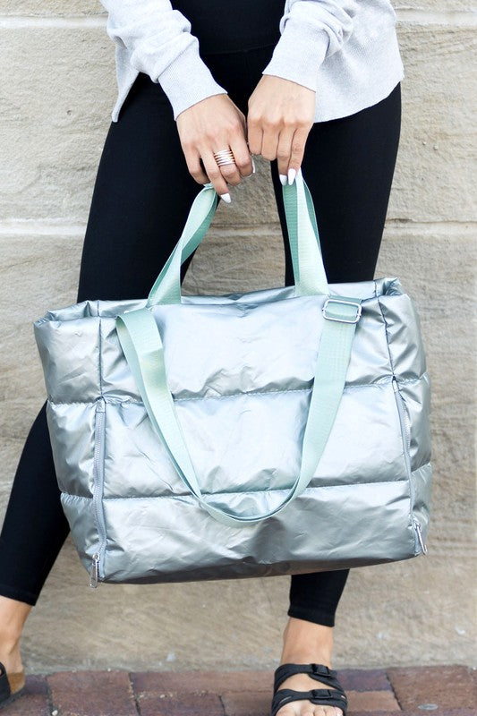 Metallic Puffer Tote