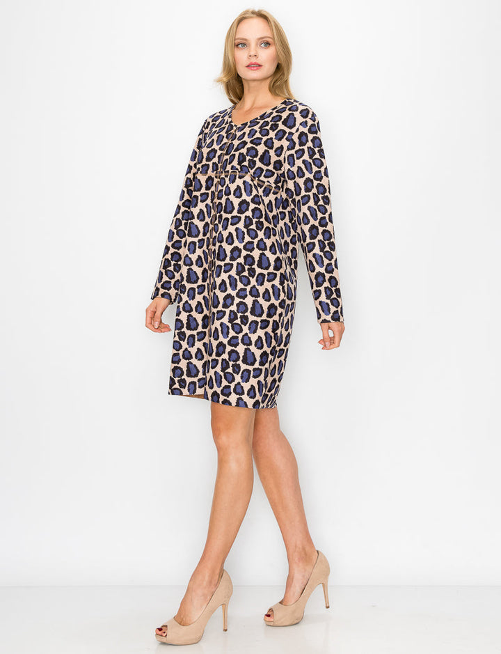 Aurora Suede V Neck Dress - Cheetah (with pockets or without)