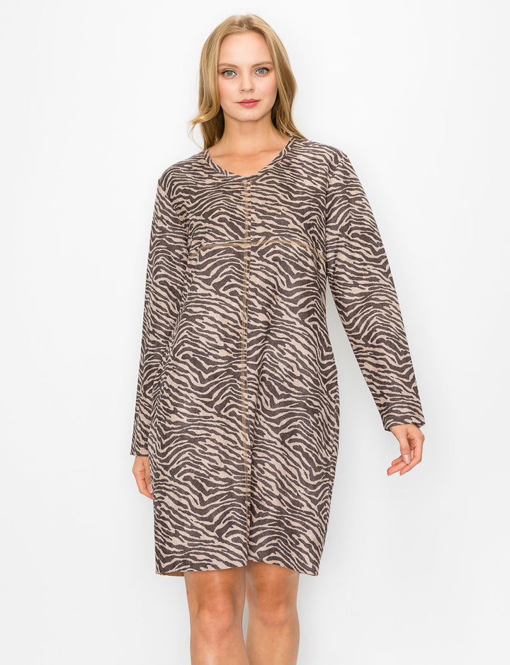 Aurora Suede V Neck Dress - Zebra (with pockets or without)