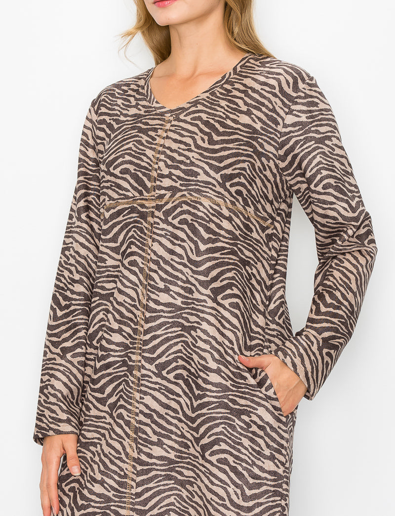 Aurora Suede V Neck Dress - Zebra (with pockets or without)