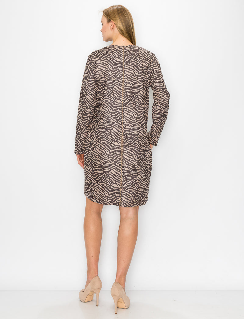 Aurora Suede V Neck Dress - Zebra (with pockets or without)