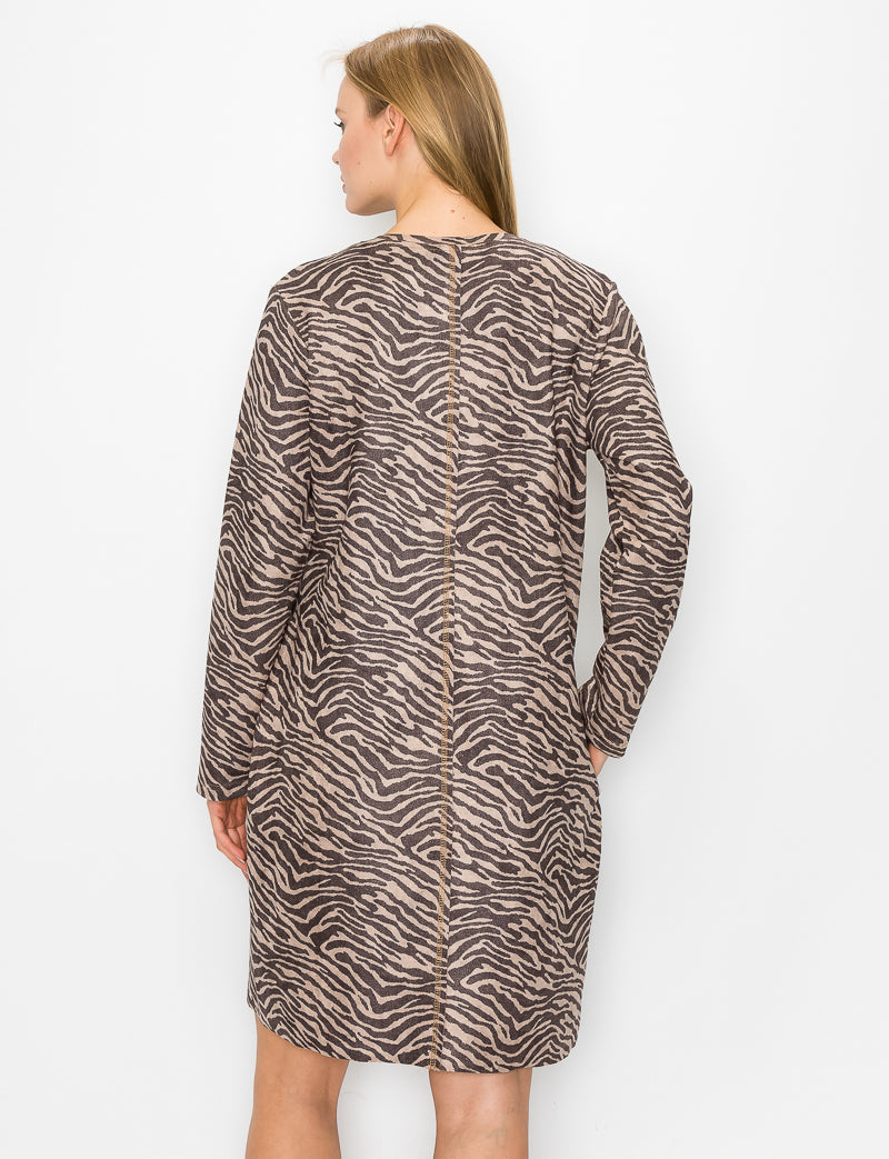 Aurora Suede V Neck Dress - Zebra (with pockets or without)