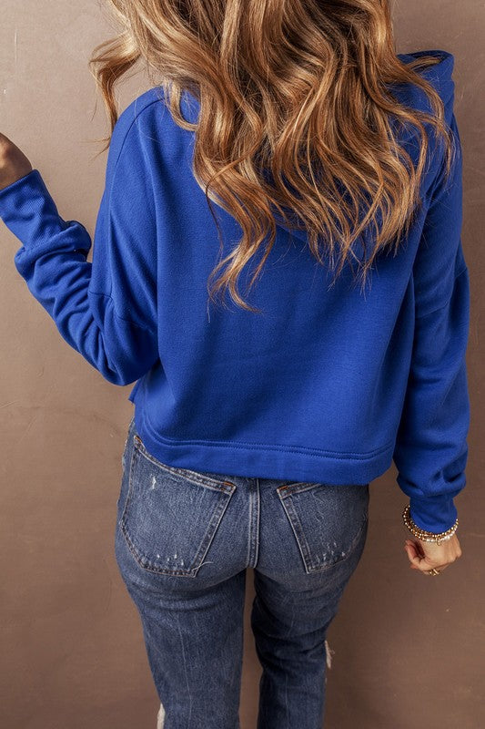 Drop Shoulder Drawstring Cropped Hoodie