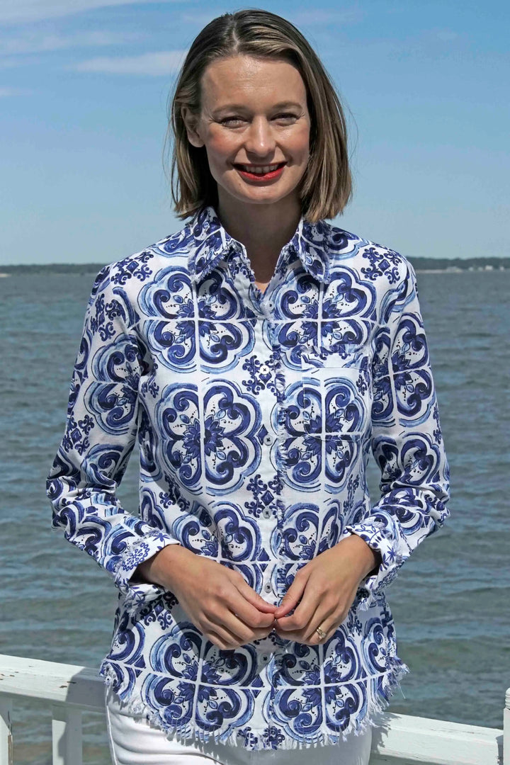 Cape Cod Tunic Blue White Tile Print