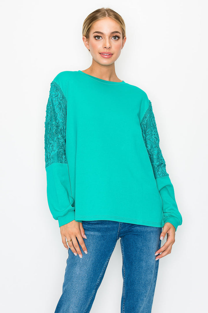 Rylee Pointe Knit Top with Lace