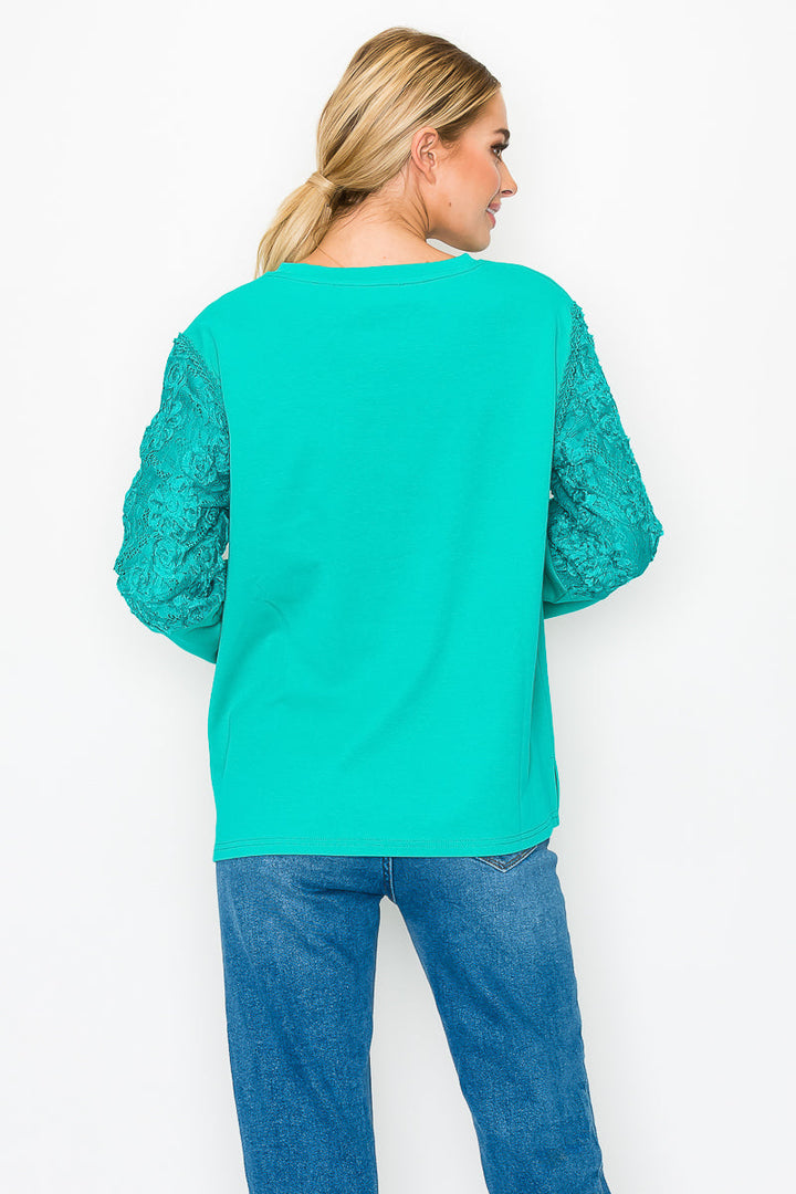 Rylee Pointe Knit Top with Lace