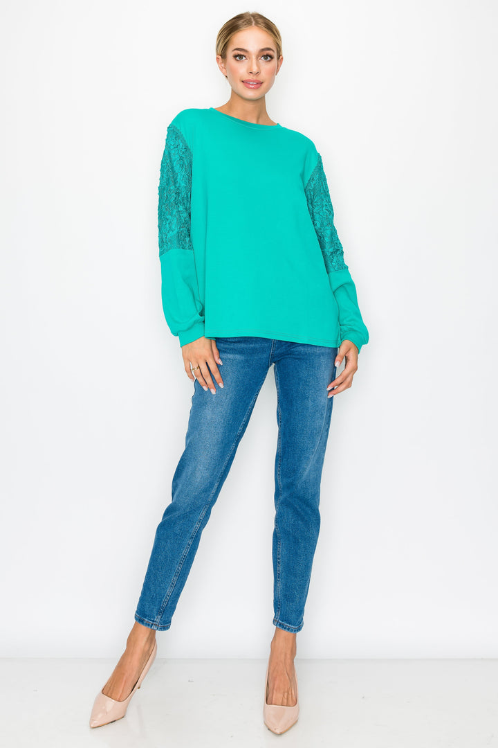 Rylee Pointe Knit Top with Lace