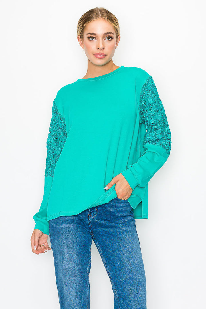 Rylee Pointe Knit Top with Lace