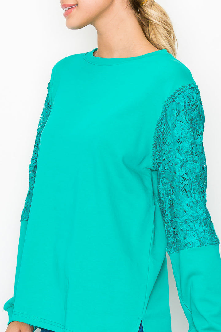 Rylee Pointe Knit Top with Lace