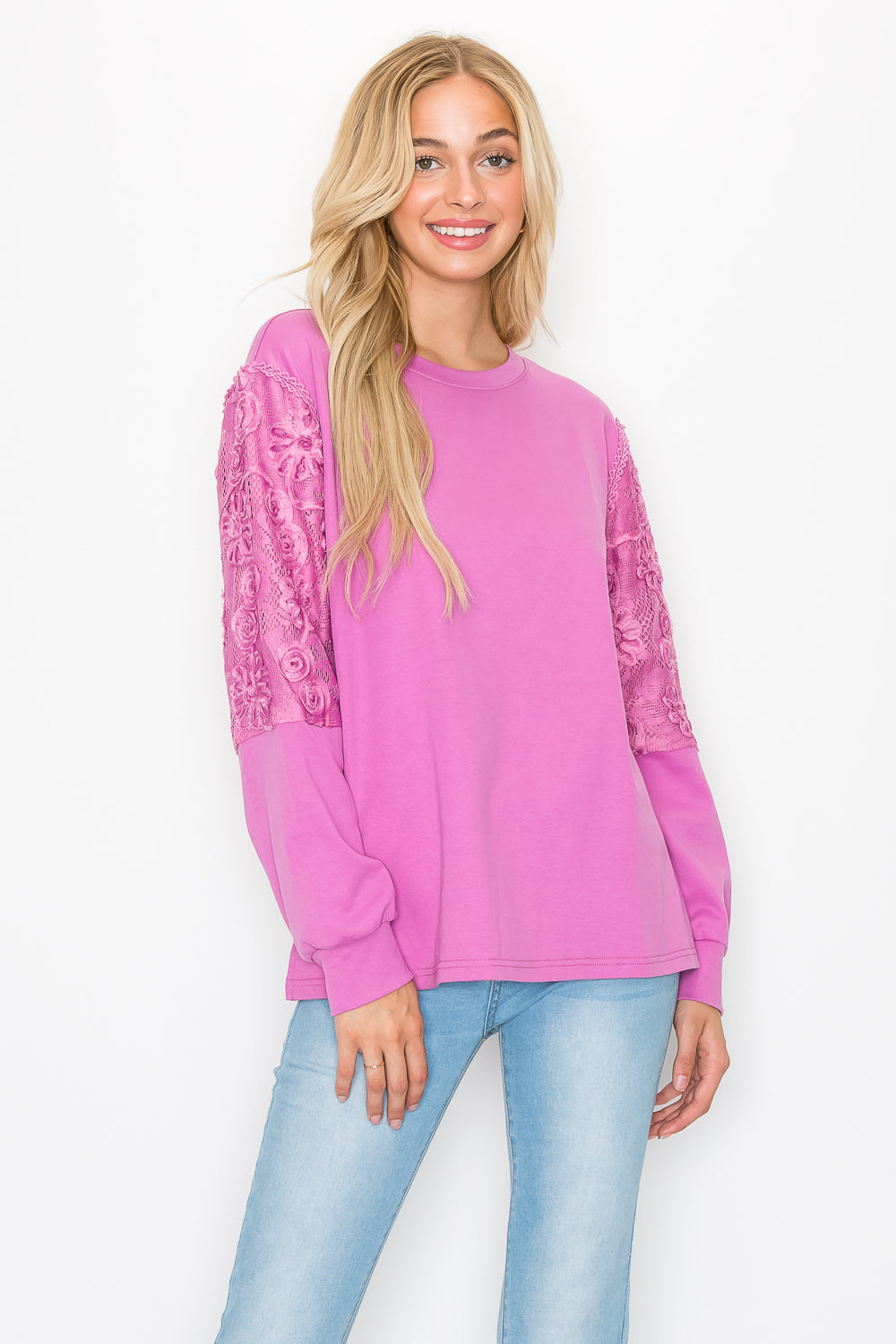 Rylee Pointe Knit Top with Lace