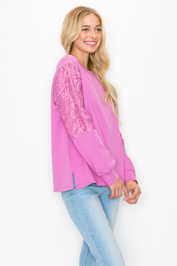 Rylee Pointe Knit Top with Lace