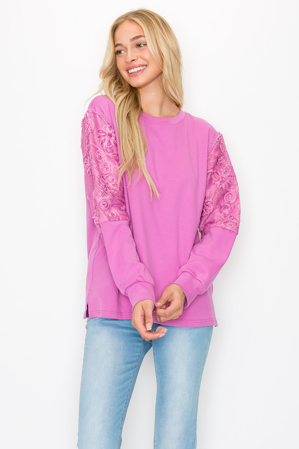 Rylee Pointe Knit Top with Lace