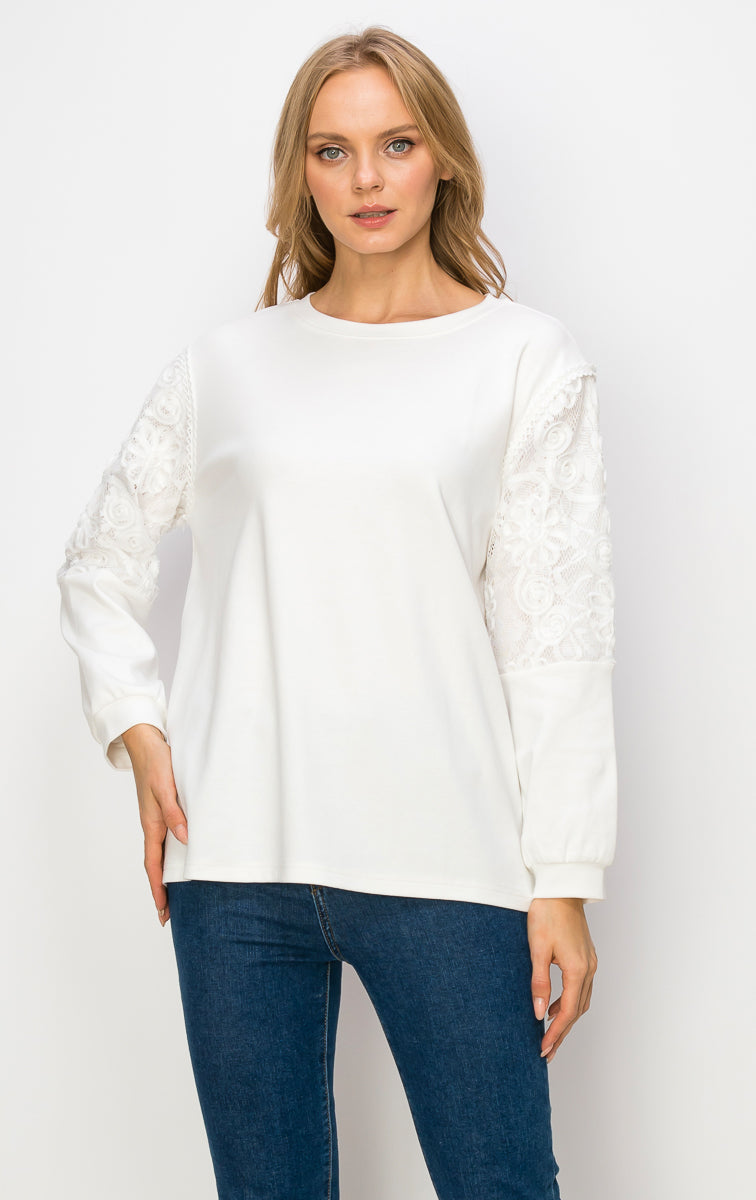 Rylee Pointe Knit Top with Lace