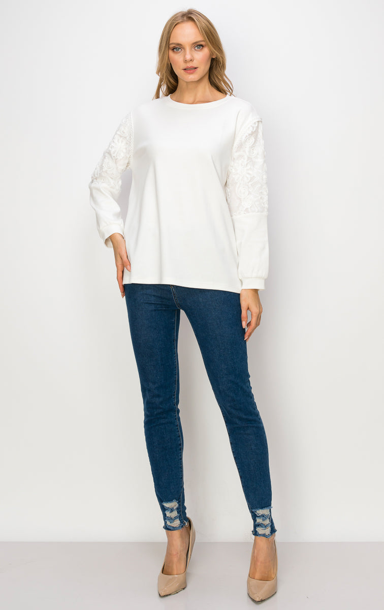 Rylee Pointe Knit Top with Lace