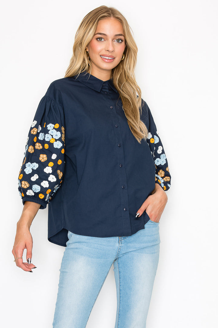 Willow Cotton Poplin Shirt with Embroidery & Sparkles