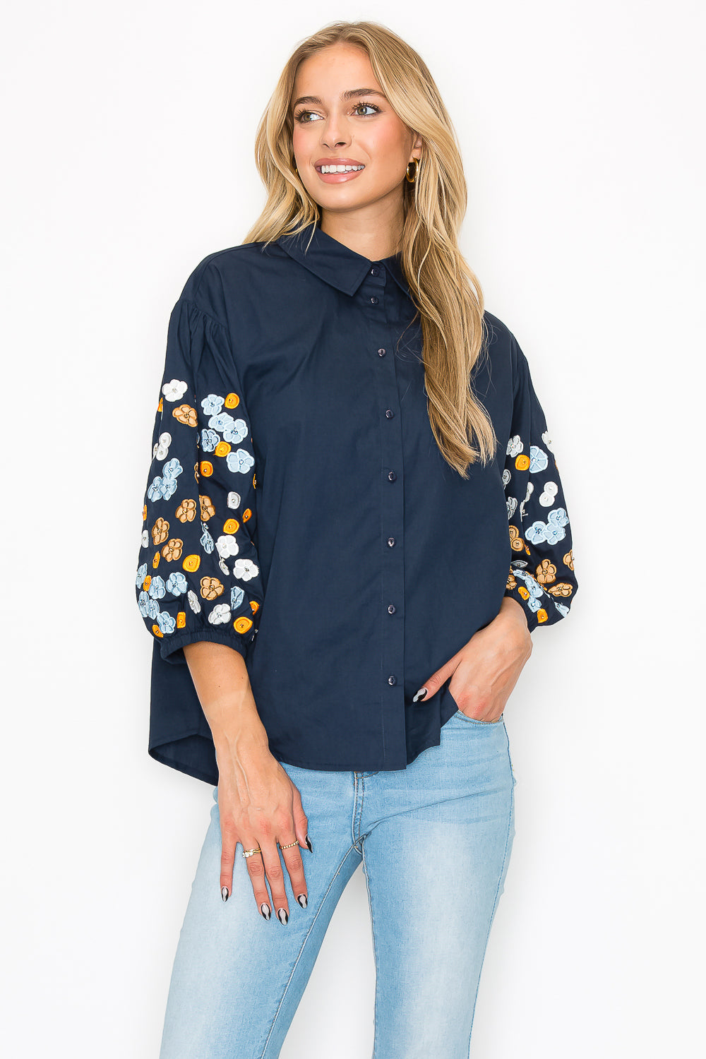 Willow Cotton Poplin Shirt with Embroidery & Sparkles