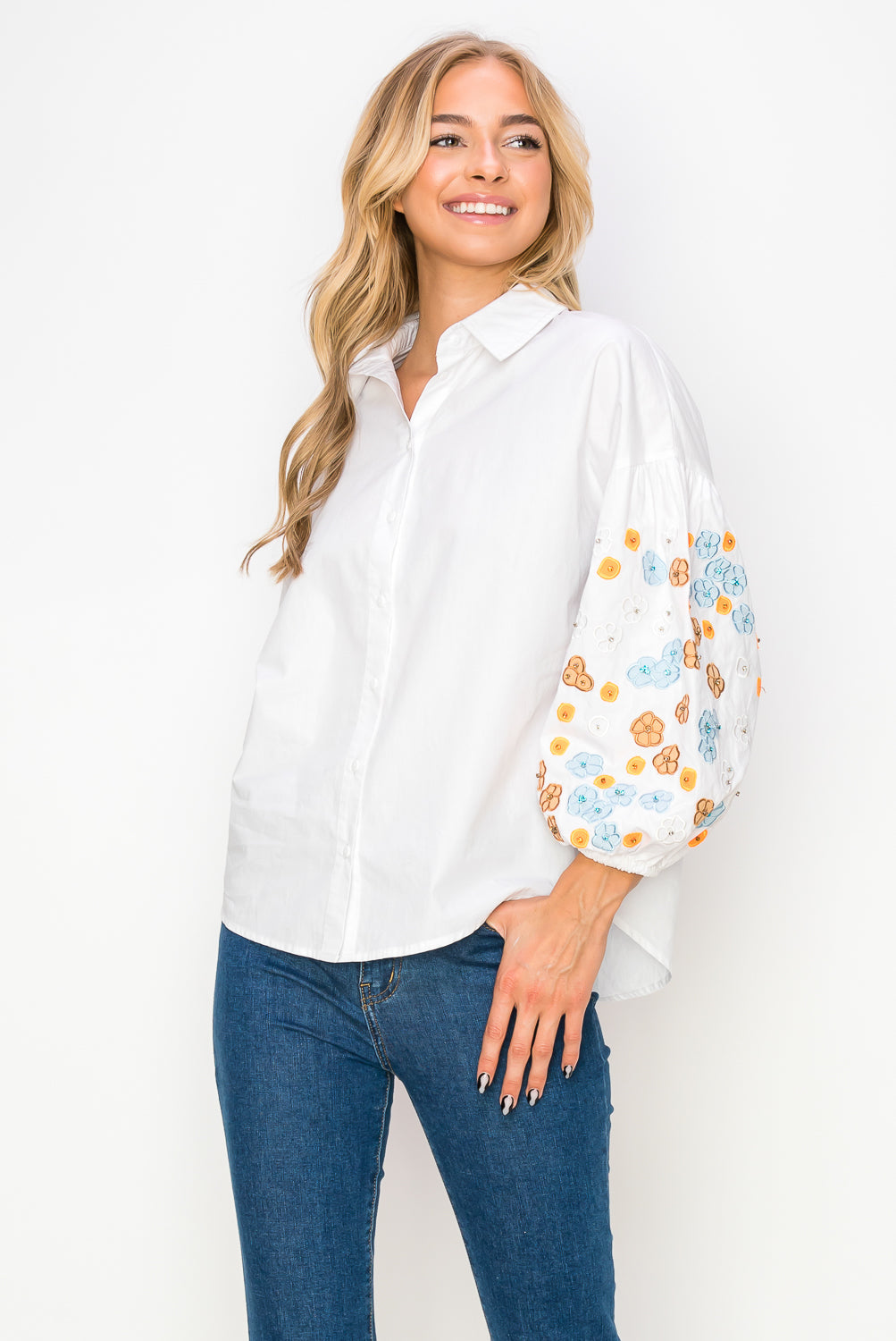 Willow Cotton Poplin Shirt with Embroidery & Sparkles