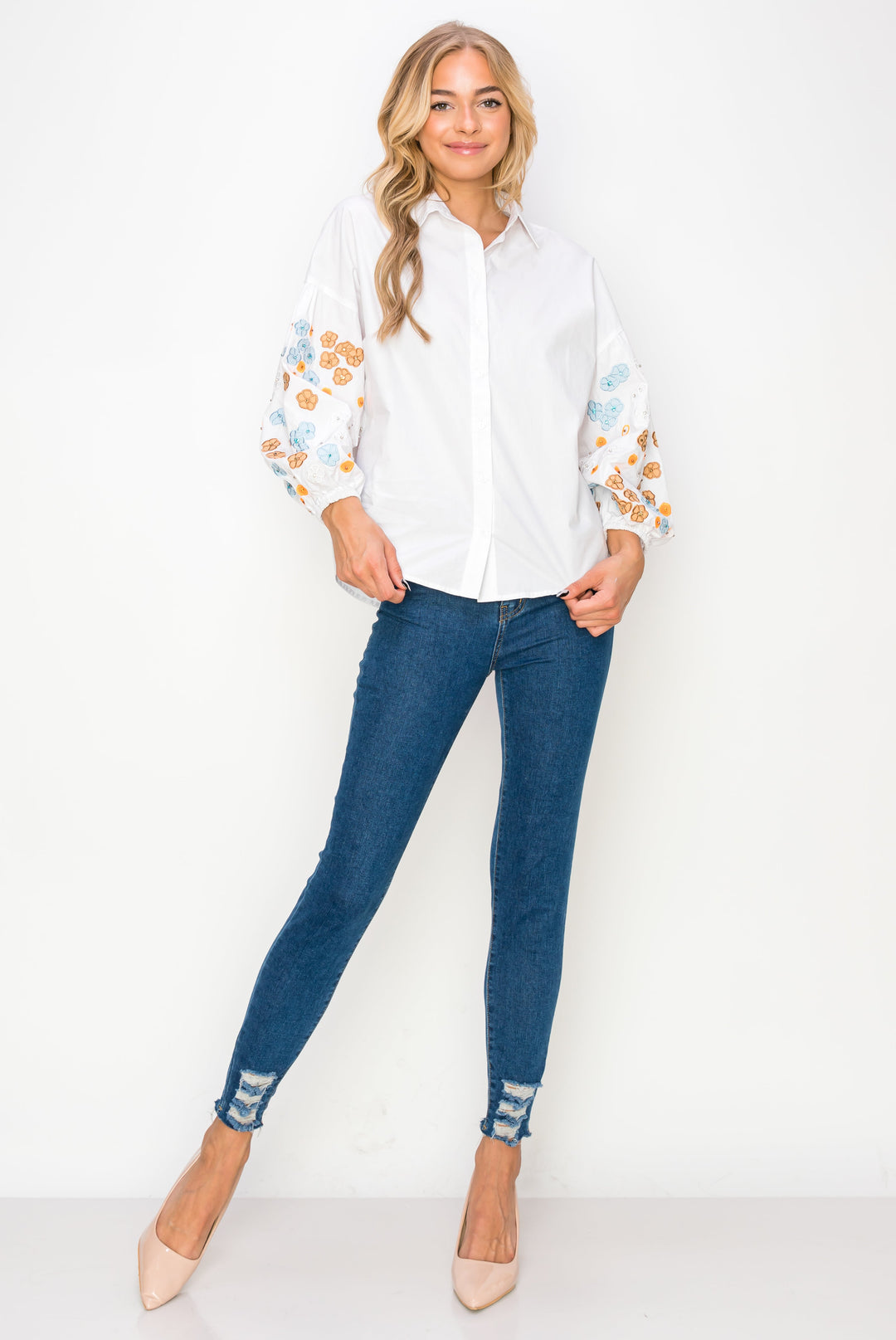 Willow Cotton Poplin Shirt with Embroidery & Sparkles