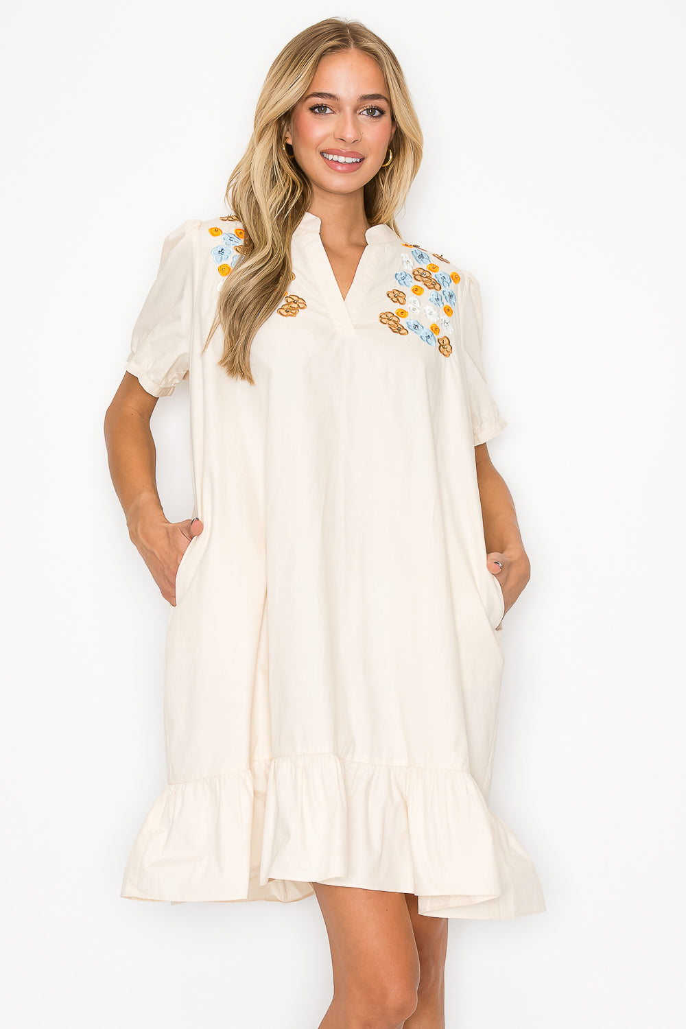 Wrenna Dress with Embroidered Flower Sparkles