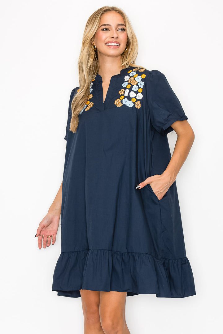 Wrenna Dress with Embroidered Flower Sparkles