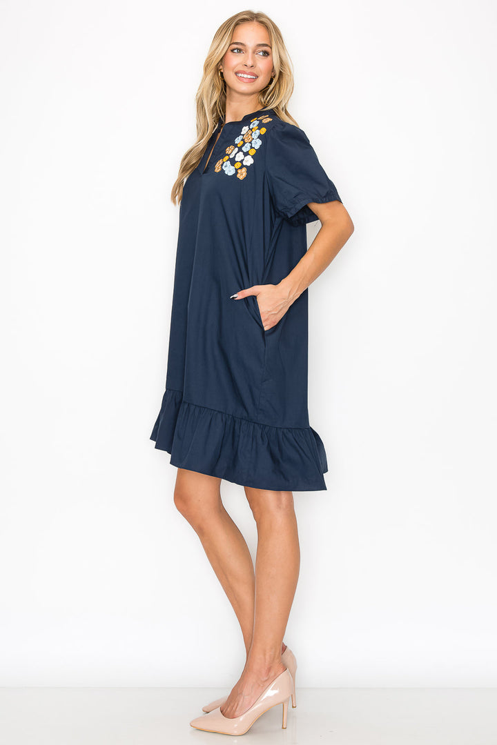 Wrenna Dress with Embroidered Flower Sparkles