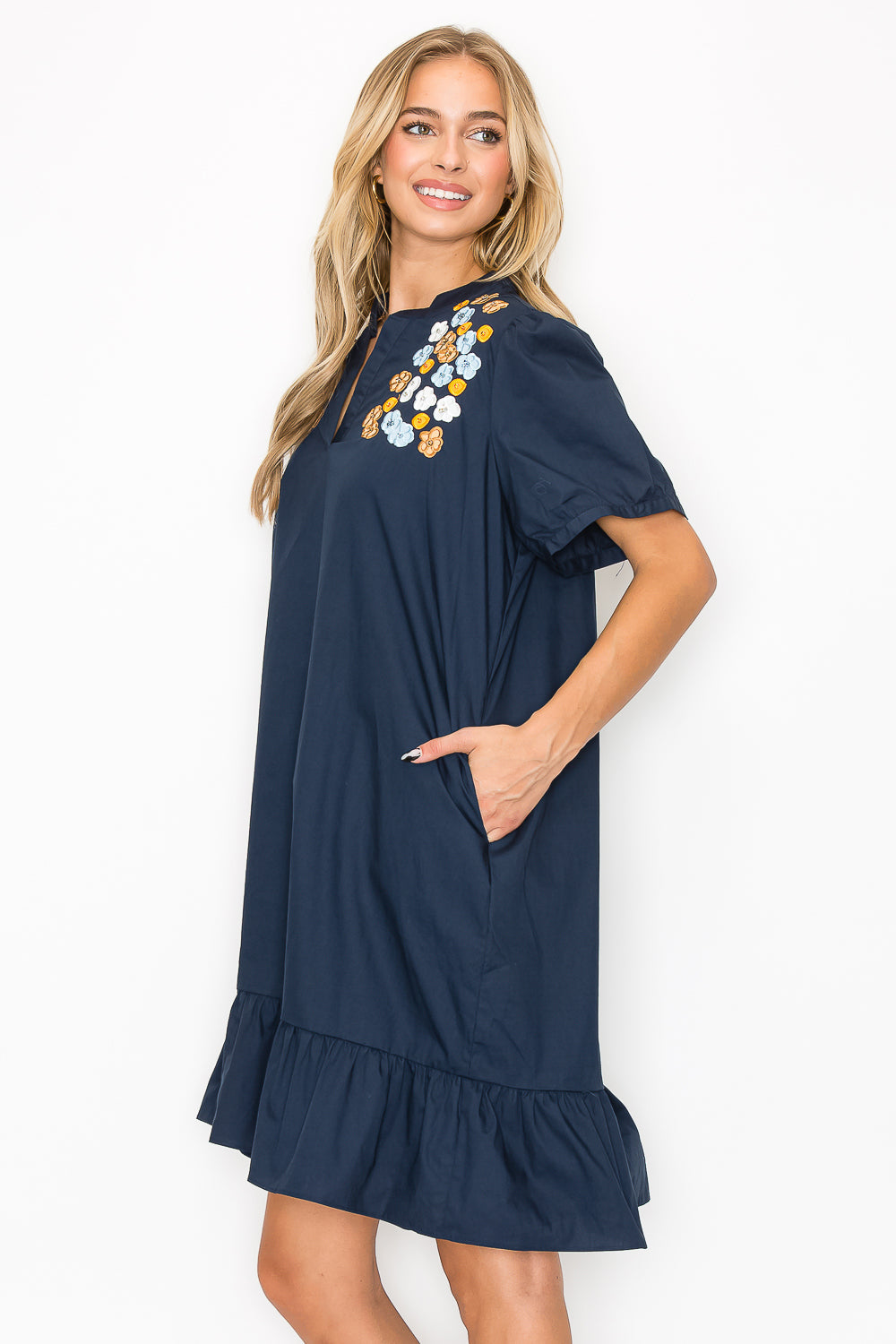 Wrenna Dress with Embroidered Flower Sparkles