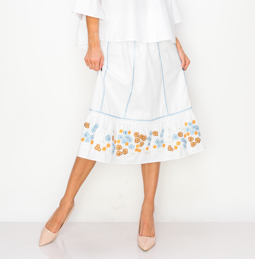 Wynne Cotton Poplin Skirt with Embroidery & Sparkles