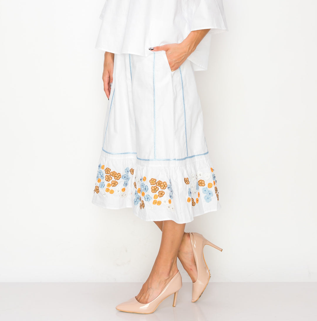 Wynne Cotton Poplin Skirt with Embroidery & Sparkles