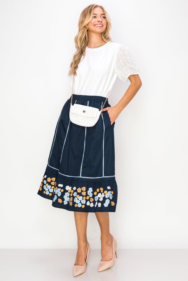 Wynne Cotton Poplin Skirt with Embroidery & Sparkles