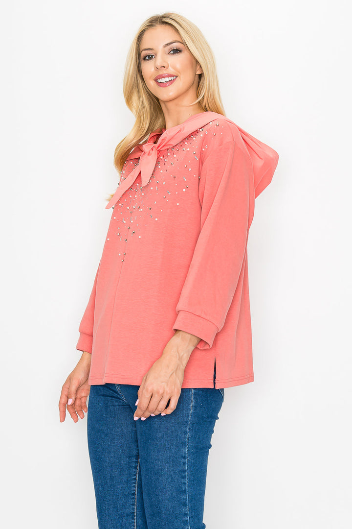 Karnie Prima Cotton Knit Top with Sparkling Studs & Detachable Hoodie