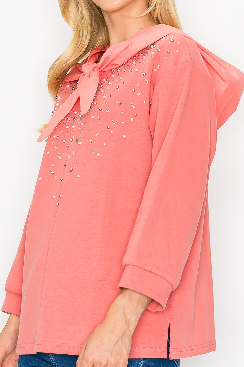 Karnie Prima Cotton Knit Top with Sparkling Studs & Detachable Hoodie