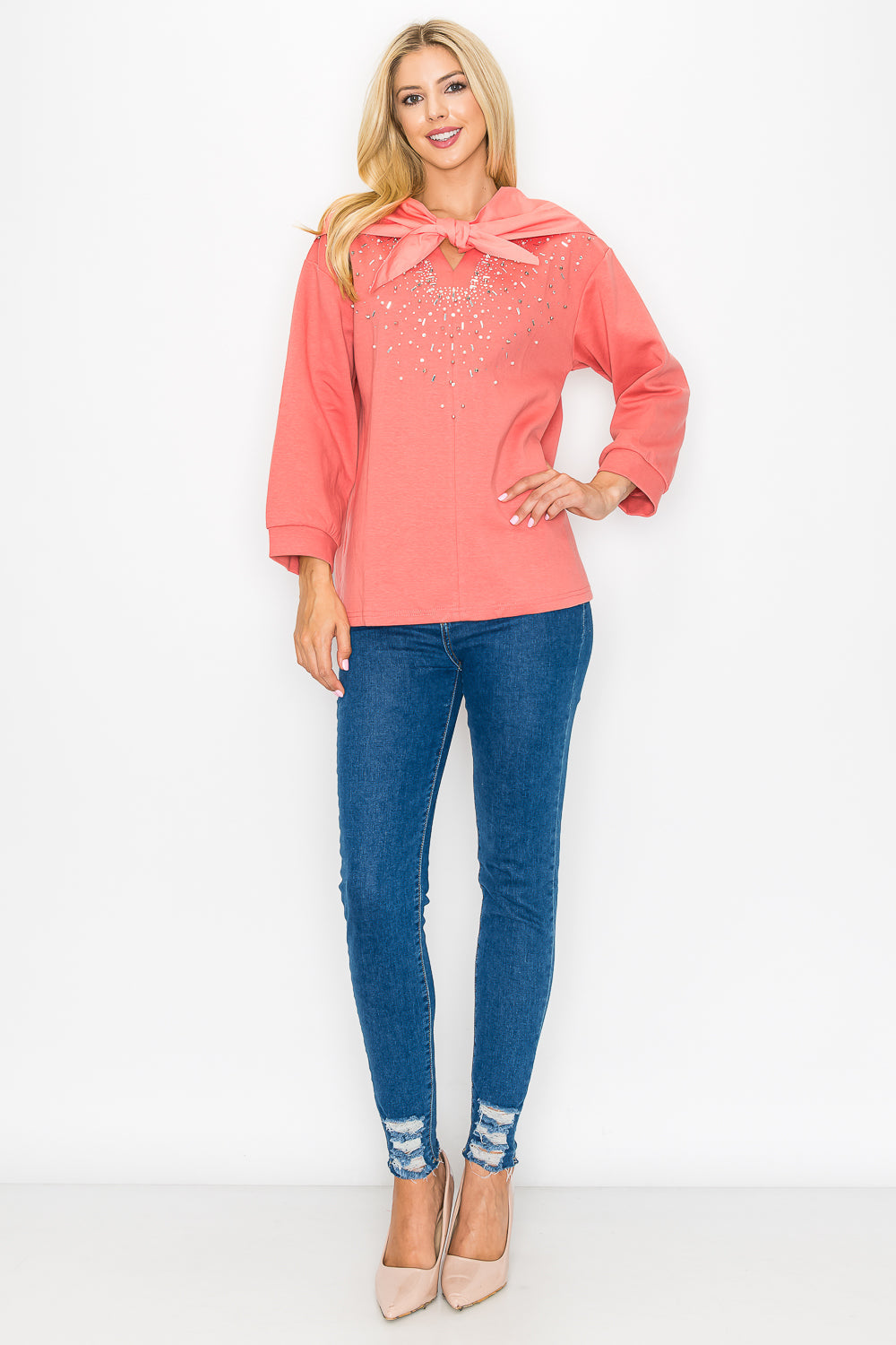 Karnie Prima Cotton Knit Top with Sparkling Studs & Detachable Hoodie