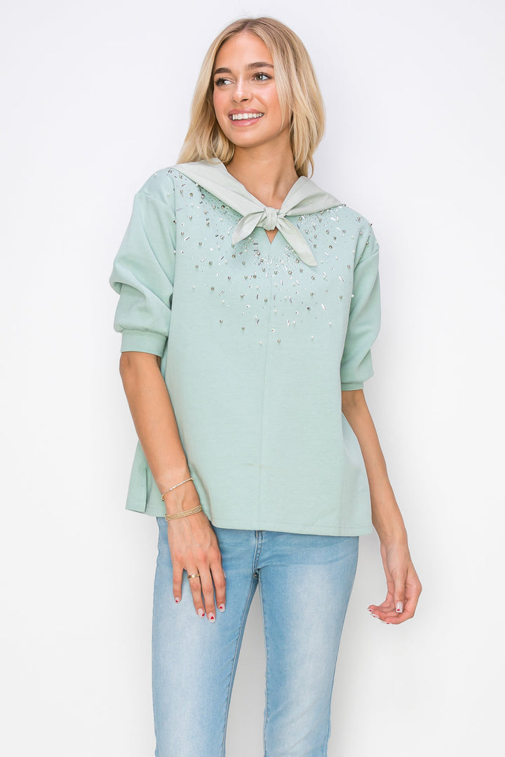 Karnie Prima Cotton Knit Top with Sparkling Studs & Detachable Hoodie