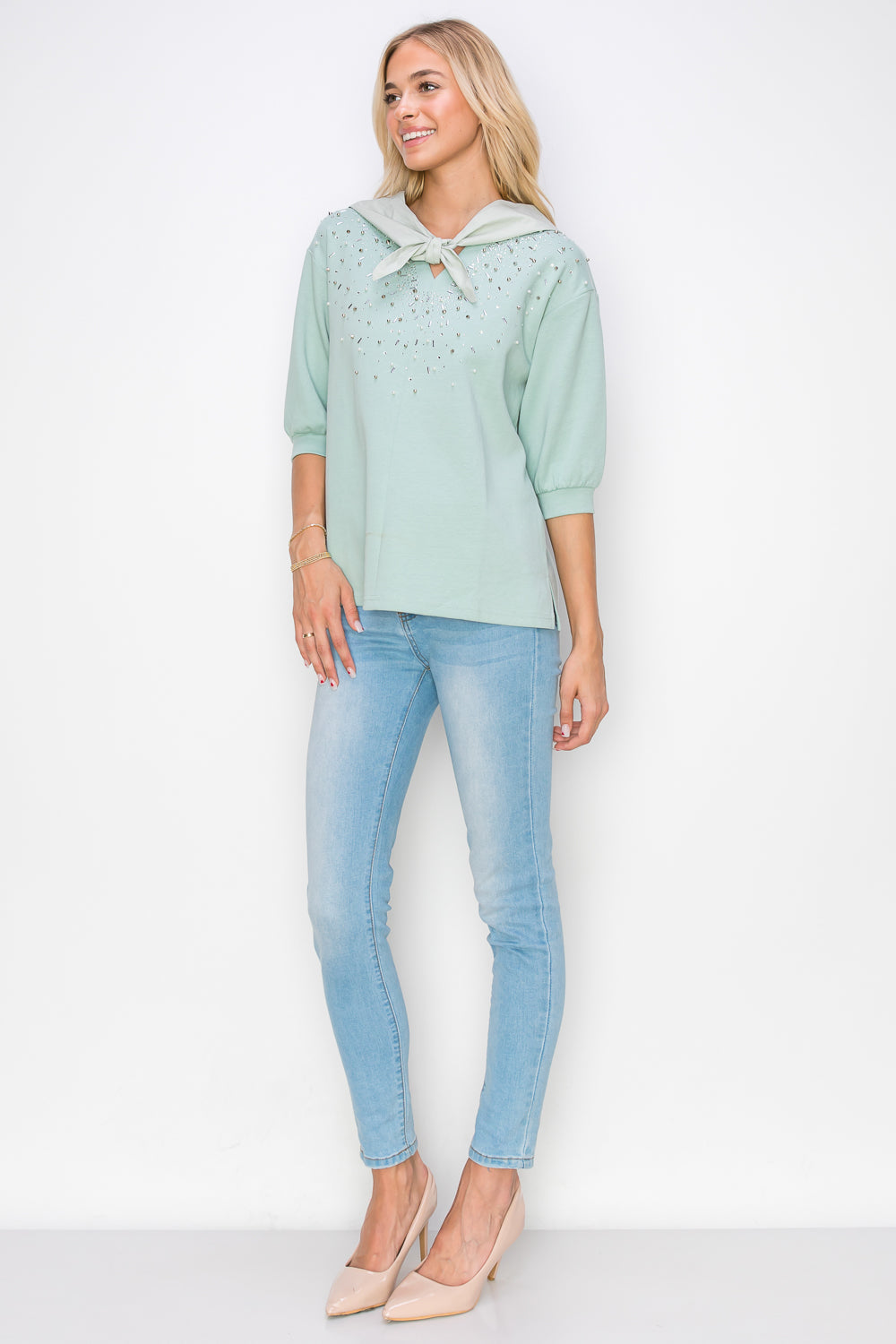 Karnie Prima Cotton Knit Top with Sparkling Studs & Detachable Hoodie