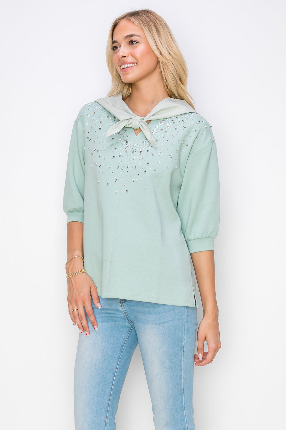 Karnie Prima Cotton Knit Top with Sparkling Studs & Detachable Hoodie