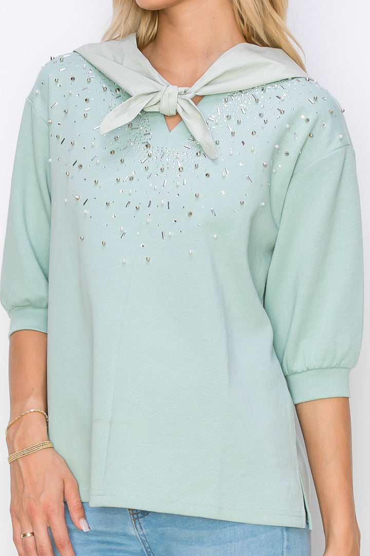 Karnie Prima Cotton Knit Top with Sparkling Studs & Detachable Hoodie