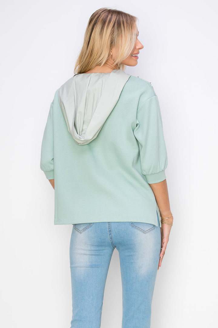 Karnie Prima Cotton Knit Top with Sparkling Studs & Detachable Hoodie